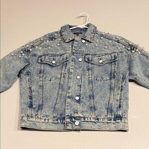 Light Blue Denim Jacket with Pearl Details